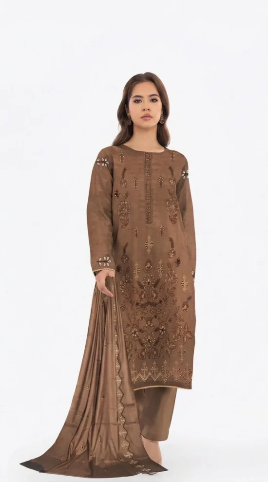 Classic Dhanak Khaddar Unstitched 3 Piece Suit with Detailed Embroidery