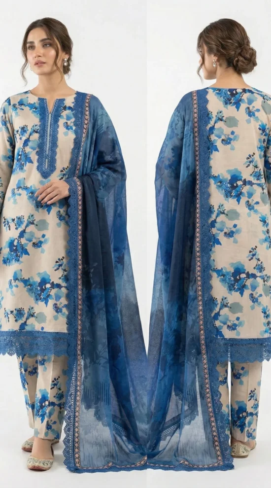 Stylish 3 Piece Unstitched Khaddar Ensemble with Printed Shirt and Shawl