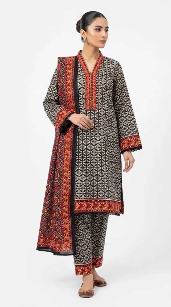 Elegant Khaddar 3 Piece Unstitched Winter Suit