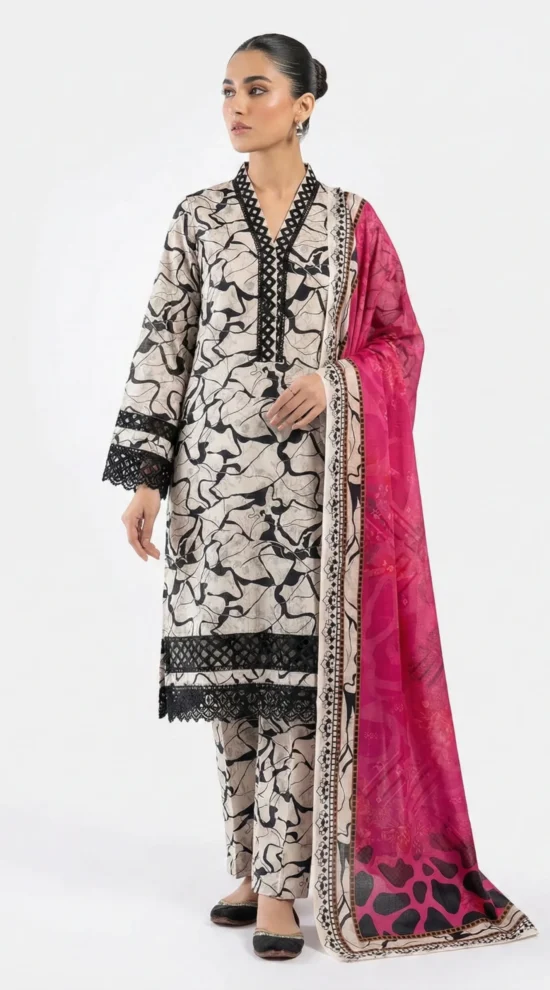 Premium Printed Khaddar Unstitched 3-Piece Suit for Winter