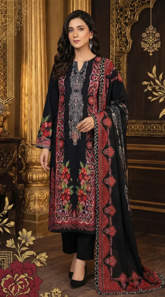 3-Piece Unstitched Khaddar Suit That Blends Comfort with Festive Elegance