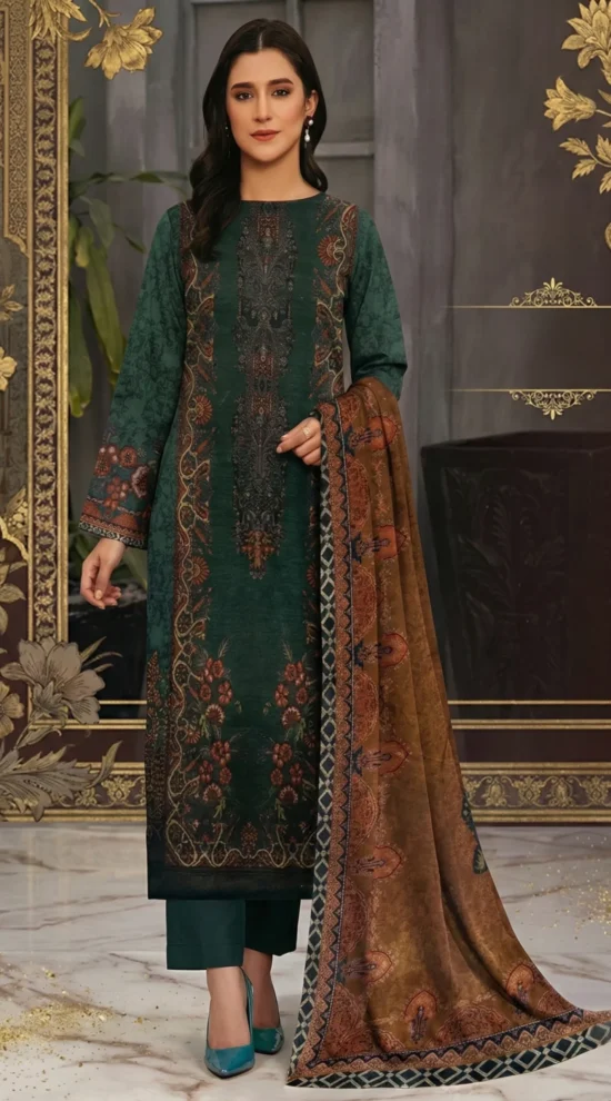 Stylish 3-Piece Unstitched Khaddar Suit Perfect for Casual and Festive Occasions