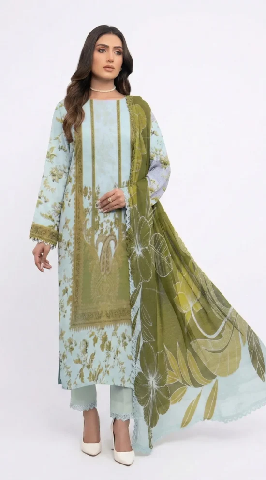 Khaddar 3-Piece Unstitched Printed Suit with Heavy Shawl Elegant Winter Wear