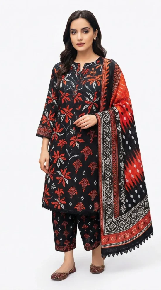 Premium Printed Khaddar Unstitched 3-Piece Suit For Winte